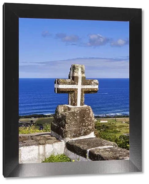 The christian cross facing the Atlantic Ocean. Graciosa island, Azores. Portugal