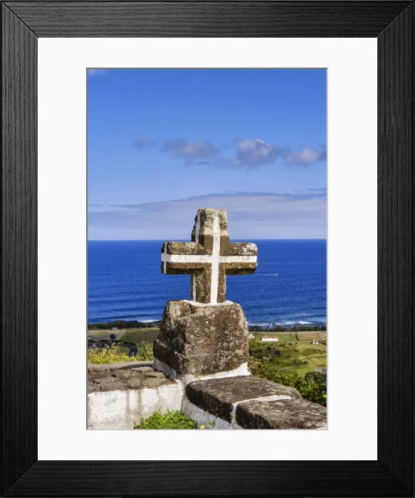 Framed Print : The christian cross facing the Atlantic Ocean. Graciosa island, Azores. Portugal Framed Print : The christian cross facing the Atlantic Ocean. Graciosa island, Azores. Portugal