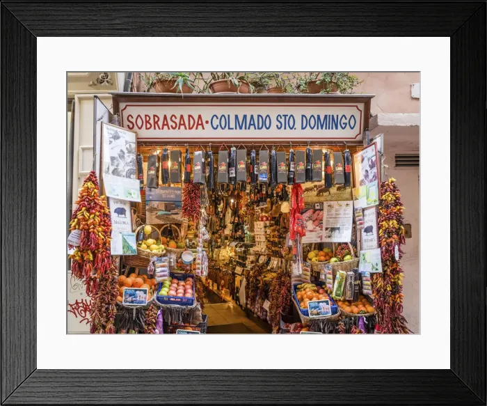 Framed Print : Historic grocery store with sausages in the old town of Palma de Mallorca, Mallorca Framed Print : Historic grocery store with sausages in the old town of Palma de Mallorca, Mallorca