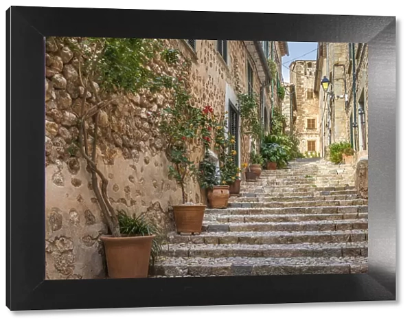 Old town alley in the village of Fornalutx, Mallorca, Spain