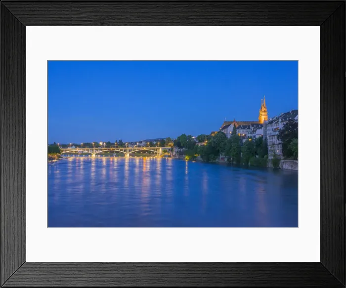 Framed Print : River Rhine with Munster at Basel at dusk, Canton Basel, Switzerland Framed Print : River Rhine with Munster at Basel at dusk, Canton Basel, Switzerland