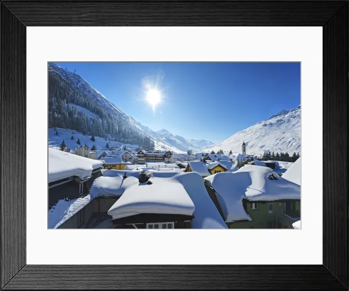 Framed Print : View on Andermatt in winter, Canton Uri, Switzerland Framed Print : View on Andermatt in winter, Canton Uri, Switzerland