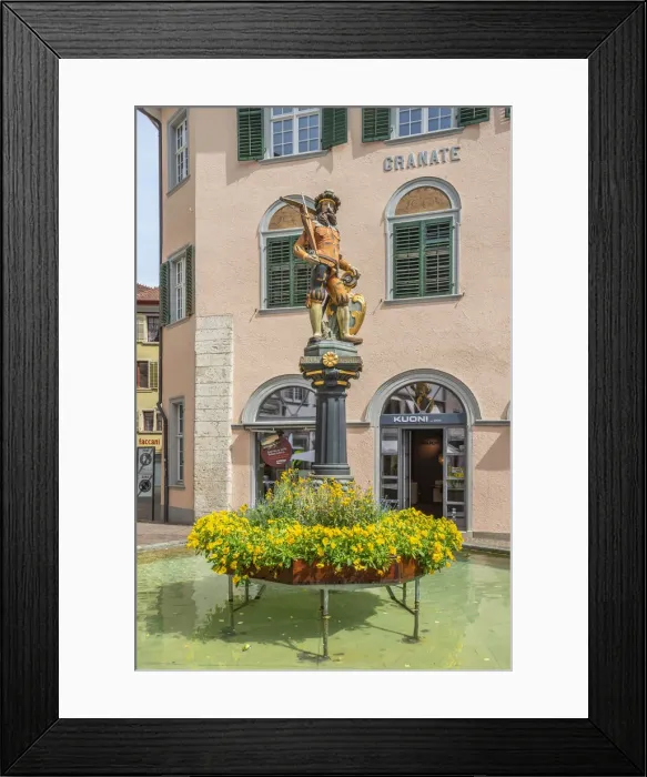 Framed Print : Fountain with Wilhelm Tell statue at Schaffhausen, Canton Schaffhausen, Switzerland Framed Print : Fountain with Wilhelm Tell statue at Schaffhausen, Canton Schaffhausen, Switzerland
