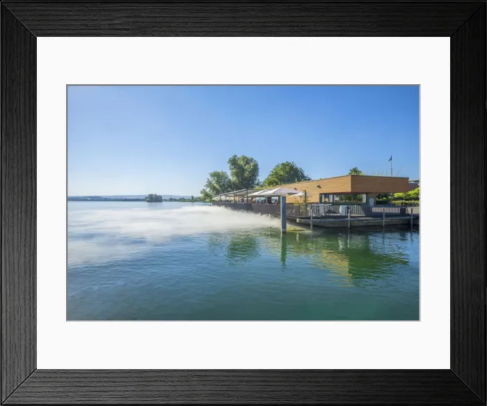 Framed Print : Restaurant at Lake Zug, Canton Zug, Switzerland Framed Print : Restaurant at Lake Zug, Canton Zug, Switzerland