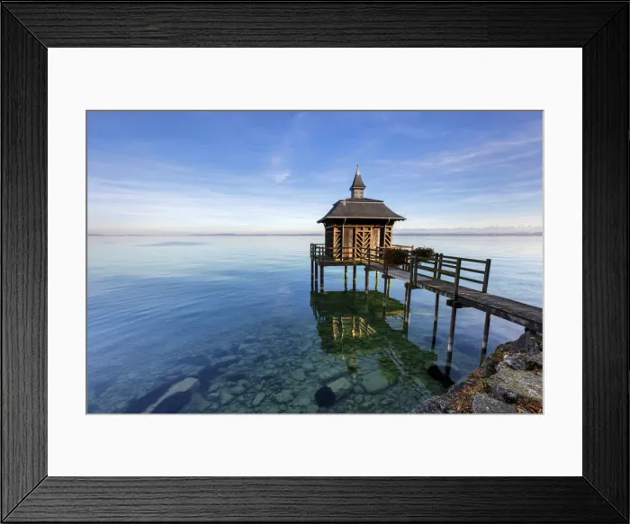 Framed Print : Switzerland, Canton of Neuchatel, Lake Neuchatel, Bathhouse near Gorgier village Framed Print : Switzerland, Canton of Neuchatel, Lake Neuchatel, Bathhouse near Gorgier village