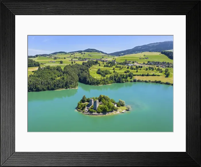 Framed Print : Switzerland, Canton of Fribourg, Ile d Ogoz island, Lake of Gruyere Framed Print : Switzerland, Canton of Fribourg, Ile d Ogoz island, Lake of Gruyere