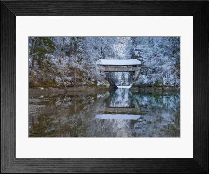 Framed Print : Switzerland, Canton of Fribourg, Lake Montbovon, Wooden bridge Framed Print : Switzerland, Canton of Fribourg, Lake Montbovon, Wooden bridge