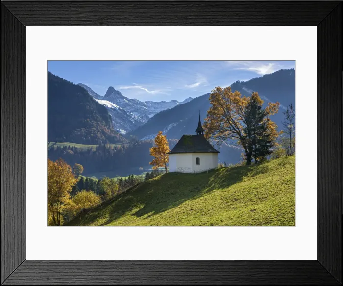 Framed Print : Switzerland, Canton of Fribourg, Chapel near Charmey village Framed Print : Switzerland, Canton of Fribourg, Chapel near Charmey village