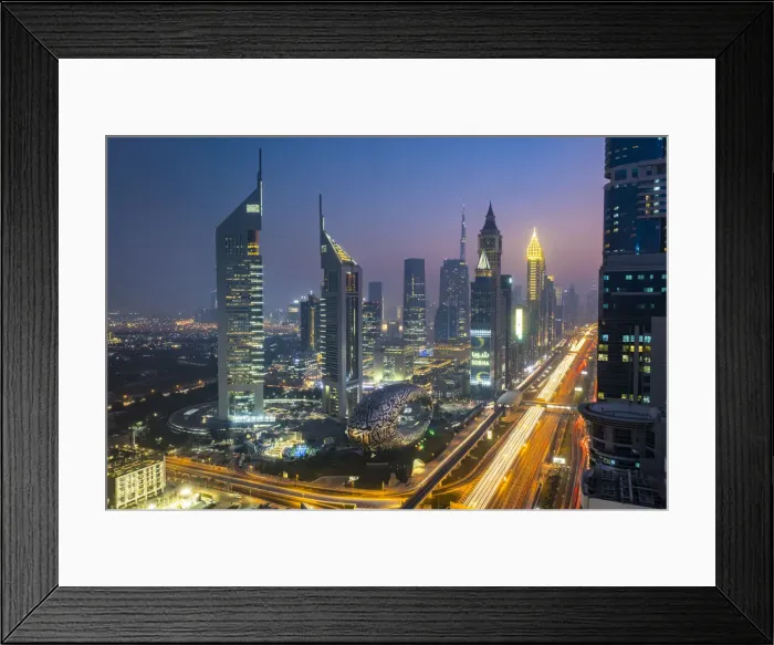 Framed Print : Museum Of The Future, Emirates Towers & Sheikh Zayad Road, Dubai Framed Print : Museum Of The Future, Emirates Towers & Sheikh Zayad Road, Dubai
