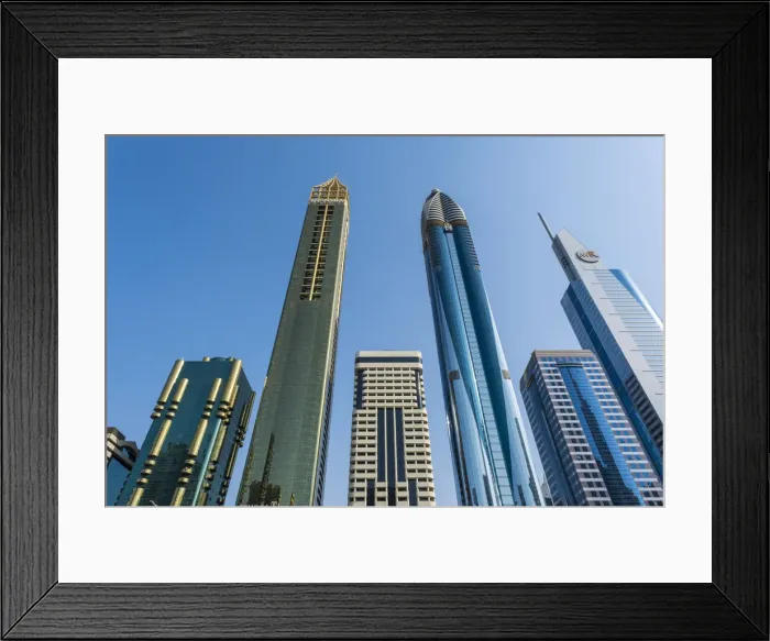 Framed Print : Gevora Hotel (worlds tallest hotel building), & Rose Rayhaan by Rotana