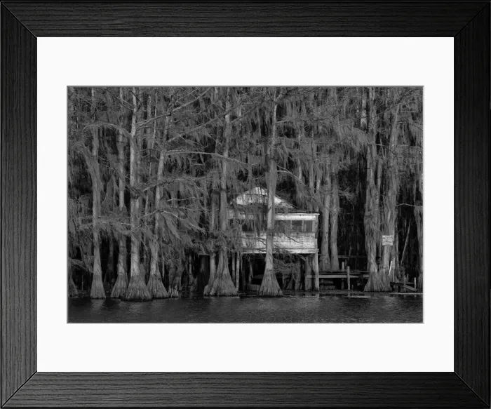 Framed Print : USA, Texas, Caddo lake, swamp hut