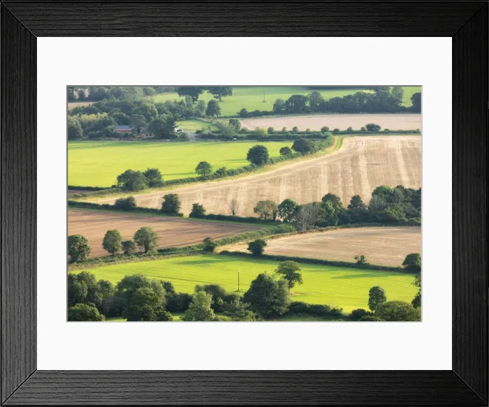 Framed Print : View over fields near Llangorse from Mynydd Troed in The Black Mountains