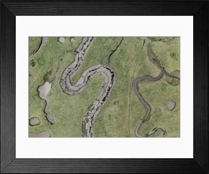 Framed Print : Aerial view of Llanrhidian Marsh on the Gower Peninsula, Wales, UK Framed Print : Aerial view of Llanrhidian Marsh on the Gower Peninsula, Wales, UK