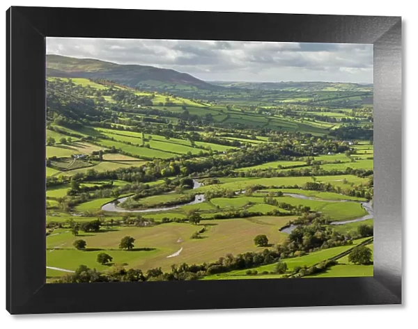 Rolling countryside in the Usk Valley, Brecon Beacons National Park, Powys, Wales, UK