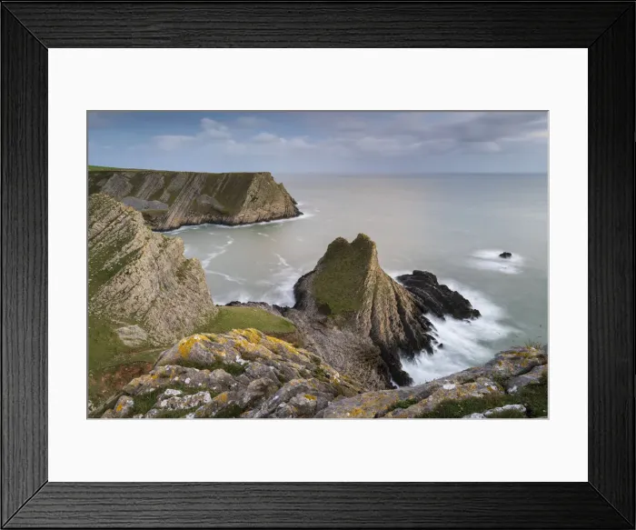 Framed Print : Dramatic cliff top coastal scenery on the Gower Peninsula, Wales, UK Framed Print : Dramatic cliff top coastal scenery on the Gower Peninsula, Wales, UK