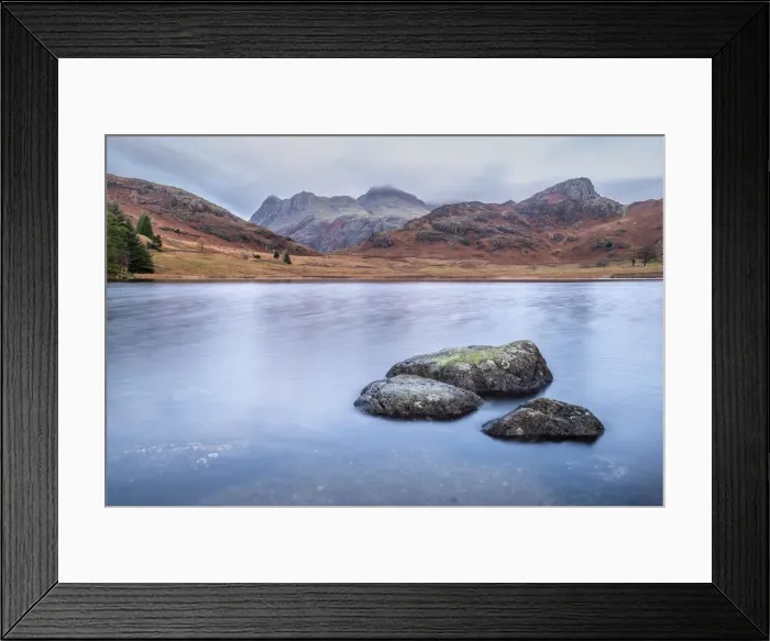 Framed Print : UK, England, Cumbria, Lake District National Park, Blae Tarn and Langdale Pikes beyond