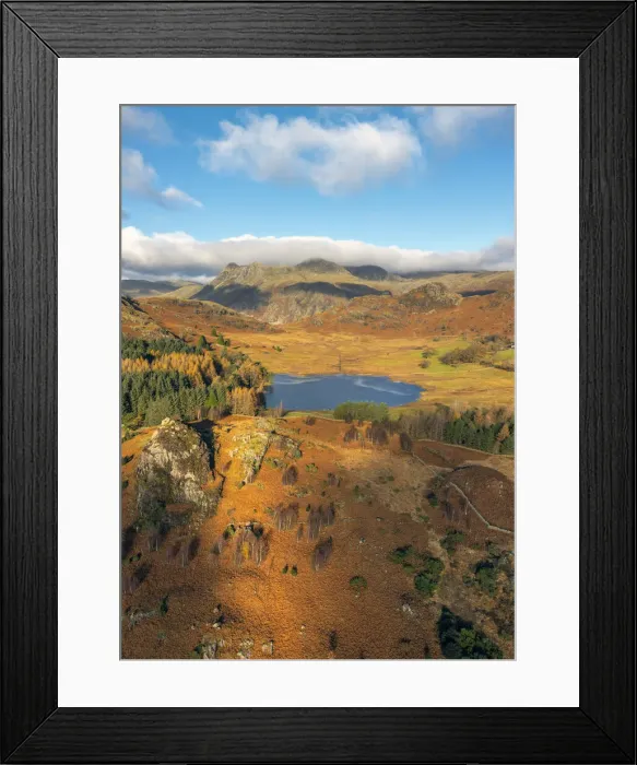 Framed Print : UK, England, Cumbria, Lake District National Park, Blae Tarn and Langdale Pikes beyond Framed Print : UK, England, Cumbria, Lake District National Park, Blae Tarn and Langdale Pikes beyond