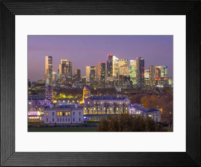 Framed Print : Docklands skyline from Greenwich Park, Greenwich, London, England, UK Framed Print : Docklands skyline from Greenwich Park, Greenwich, London, England, UK