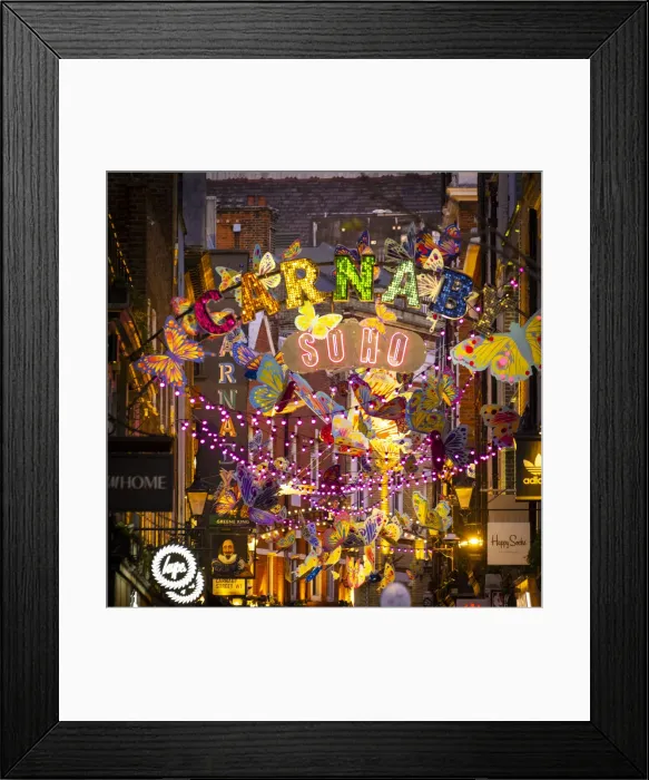 Framed Print : Christmas decorations, Carnaby Street, Soho, London, England, UK Framed Print : Christmas decorations, Carnaby Street, Soho, London, England, UK