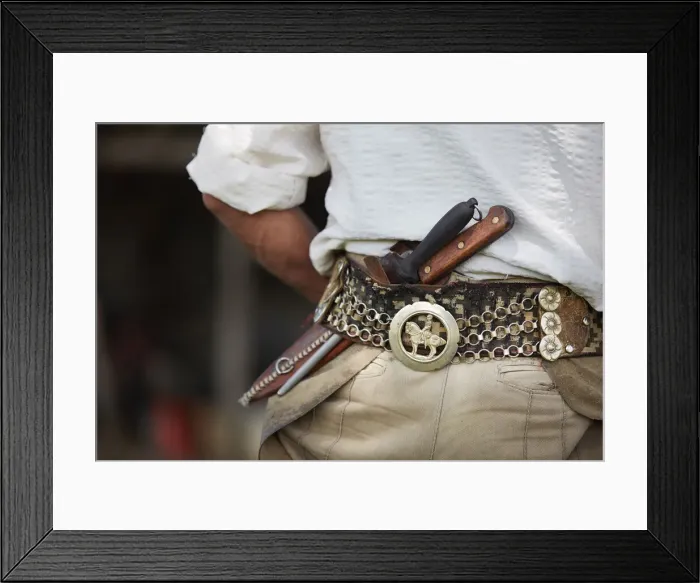 Framed Print : Detail of knife (facon) and ornaments of a gauchos belt, Esquina, Corrientes, Argentina Framed Print : Detail of knife (facon) and ornaments of a gauchos belt, Esquina, Corrientes, Argentina