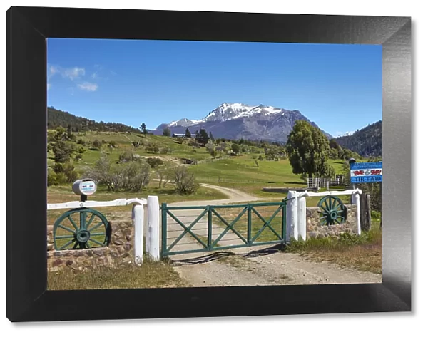 The entrance gate of a Welsh farm in the 'Valle Hermoso'(Cwm Hyfry), Trevelin, Chubut, Patagonia, Argentina