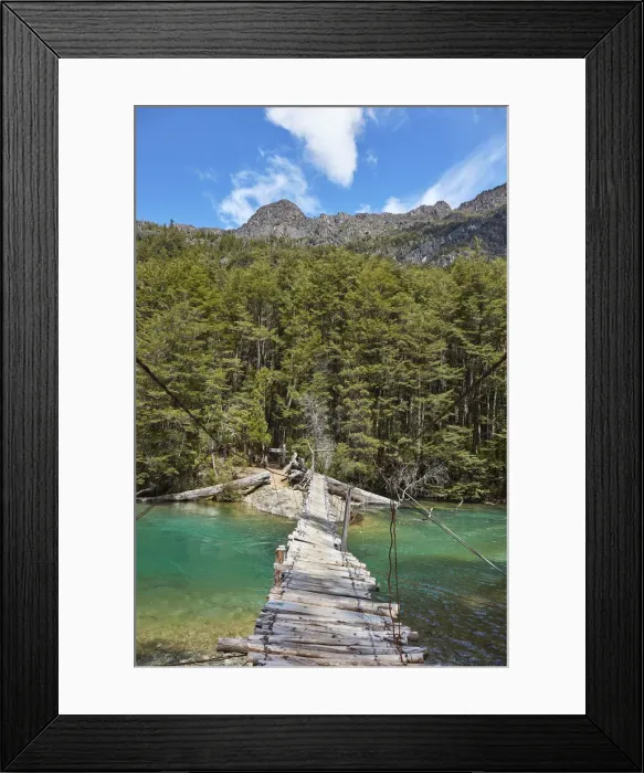 Framed Print : La Tronconada footbridge over the Azul River, El Bolson, Rio Negro, Patagonia, Argentina Framed Print : La Tronconada footbridge over the Azul River, El Bolson, Rio Negro, Patagonia, Argentina