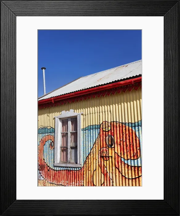 Framed Print : Wall art paintings over the exterior facade of the Alma Patagonica'restaurant in the town of Camarones, Chubut, Patagonia, Argentina