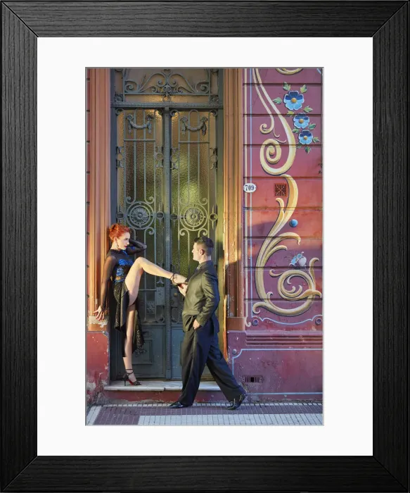 Framed Print : Professional Tango Dancers with Filieteado Art'in the background, Jean Jaures street, Abasto, Buenos Aires, Argentina. (MR) Framed Print : Professional Tango Dancers with Filieteado Art'in the background, Jean Jaures street, Abasto, Buenos Aires, Argentina. (MR)