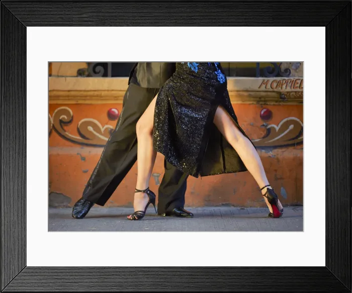 Framed Print : Detail of Professional Tango Dancers with Filieteado Art'in the background, Jean Jaures street, Abasto, Buenos Aires, Argentina. (MR) Framed Print : Detail of Professional Tango Dancers with Filieteado Art'in the background, Jean Jaures street, Abasto, Buenos Aires, Argentina. (MR)