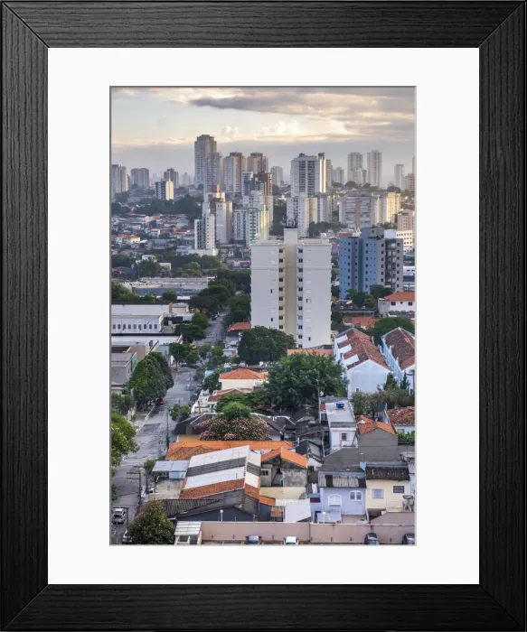 Framed Print : Brazil, Sao Paulo, Sao Paulo City, Vila da Saude, residental apartment block towers, low-rise suburban houses and a tree-lined street, no people Framed Print : Brazil, Sao Paulo, Sao Paulo City, Vila da Saude, residental apartment block towers, low-rise suburban houses and a tree-lined street, no people