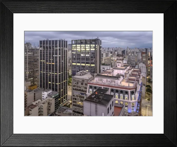 Framed Print : Brazil, Sao Paulo, Sao Paulo City, dense concrete and glass skyscrapers, corporate and residential buildings in the downtown city centre and central business district. Illuminated buildings, Night time shot Framed Print : Brazil, Sao Paulo, Sao Paulo City, dense concrete and glass skyscrapers, corporate and residential buildings in the downtown city centre and central business district. Illuminated buildings, Night time shot