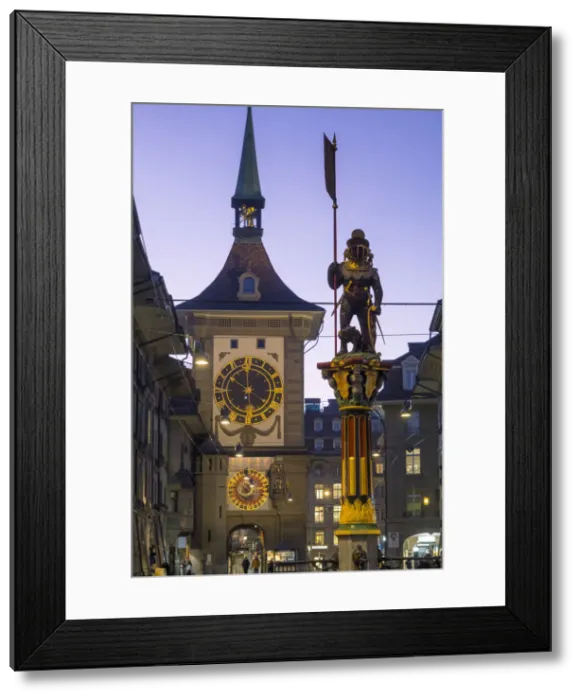Framed Print : Zahringerbrunnen statue & Zytglogge (clock tower), Kramgasse, Bern (capital city), Berner Oberland, Switzerland Framed Print : Zahringerbrunnen statue & Zytglogge (clock tower), Kramgasse, Bern (capital city), Berner Oberland, Switzerland