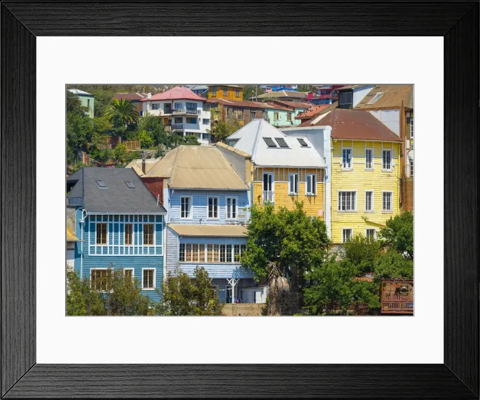 Framed Print : Detail of colorful houses, Cerro San Juan de Dios, Valparaiso, Valparaiso Province, Valparaiso Region, Chile Framed Print : Detail of colorful houses, Cerro San Juan de Dios, Valparaiso, Valparaiso Province, Valparaiso Region, Chile