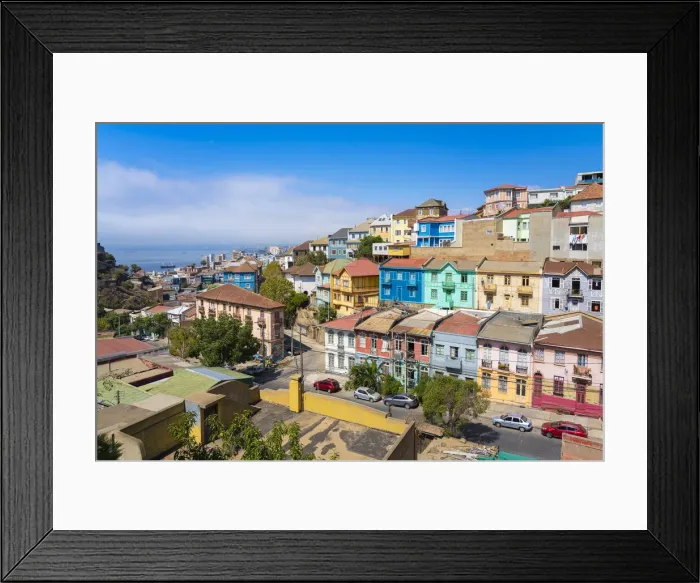 Framed Print : Colorful houses in town on sunny day, Cerro San Juan de Dios, Valparaiso, Valparaiso Province, Valparaiso Region, Chile Framed Print : Colorful houses in town on sunny day, Cerro San Juan de Dios, Valparaiso, Valparaiso Province, Valparaiso Region, Chile