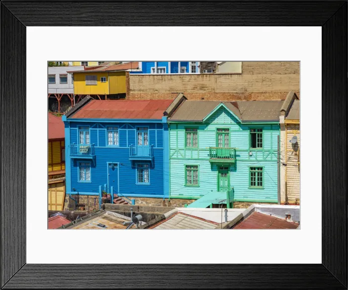 Framed Print : Detail of colorful houses, Cerro San Juan de Dios, Valparaiso, Valparaiso Province, Valparaiso Region, Chile Framed Print : Detail of colorful houses, Cerro San Juan de Dios, Valparaiso, Valparaiso Province, Valparaiso Region, Chile