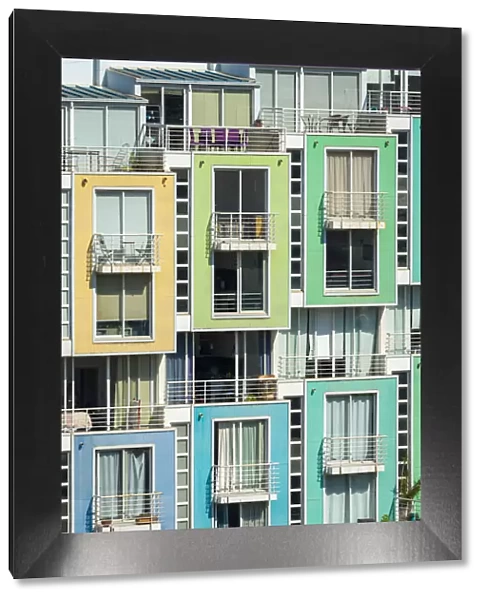 Colorful modern residential building, Cerro Yungay, Valparaiso, Valparaiso Province, Valparaiso Region, Chile