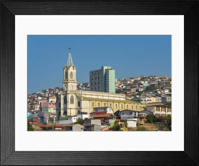 Framed Print : Parroquia Las Carmelitas church and high-rise residential building in background, Valparaiso, Valparaiso Province, Valparaiso Region, Chile Framed Print : Parroquia Las Carmelitas church and high-rise residential building in background, Valparaiso, Valparaiso Province, Valparaiso Region, Chile