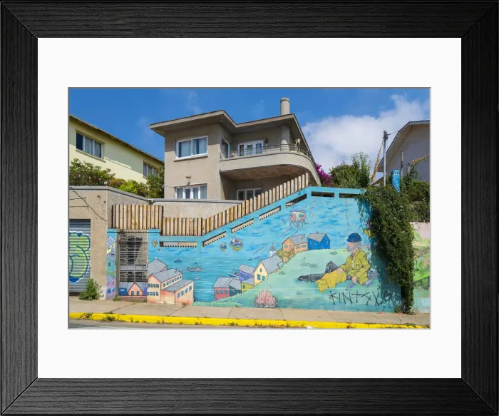 Framed Print : Painted mural of house on Avenida Alemania, Cerro Alegre, Valparaiso, Valparaiso Province, Valparaiso Region, Chile
