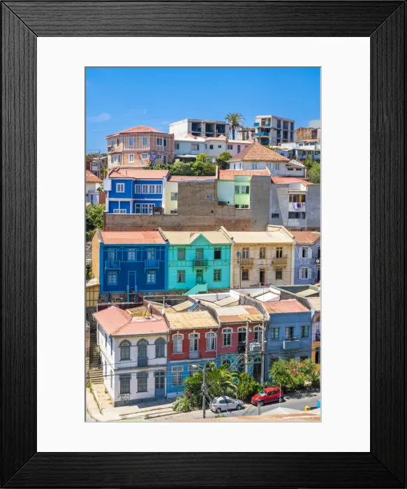 Framed Print : Colorful houses in town on sunny day, Cerro San Juan de Dios, Valparaiso, Valparaiso Province, Valparaiso Region, Chile Framed Print : Colorful houses in town on sunny day, Cerro San Juan de Dios, Valparaiso, Valparaiso Province, Valparaiso Region, Chile