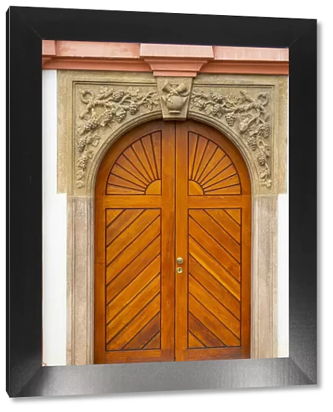 Wooden door at Troja Chateau, Prague, Bohemia, Czech Republic
