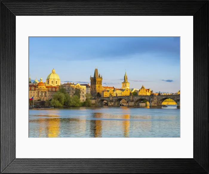 Framed Print : Charles Bridge and Church of Saint Francis of Assisi with Old Town Bridge Tower against sky at sunset, Prague, Bohemia, Czech Republic Framed Print : Charles Bridge and Church of Saint Francis of Assisi with Old Town Bridge Tower against sky at sunset, Prague, Bohemia, Czech Republic