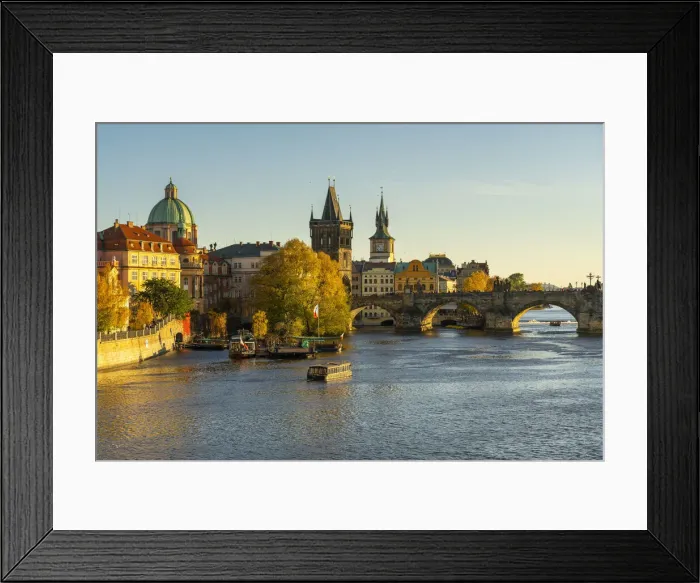 Framed Print : Boat going towards Charles Bridge and Old Town Bridge Tower, Prague, Bohemia, Czech Republic Framed Print : Boat going towards Charles Bridge and Old Town Bridge Tower, Prague, Bohemia, Czech Republic