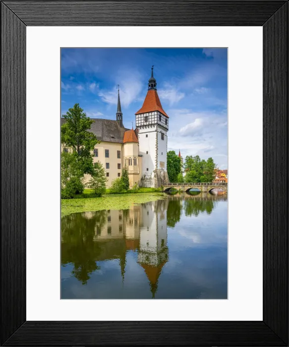 Framed Print : Reflection of Blatna Castle in pond on sunny day, Blatna, Strakonice District, South Bohemian Region, Czech Republic Framed Print : Reflection of Blatna Castle in pond on sunny day, Blatna, Strakonice District, South Bohemian Region, Czech Republic