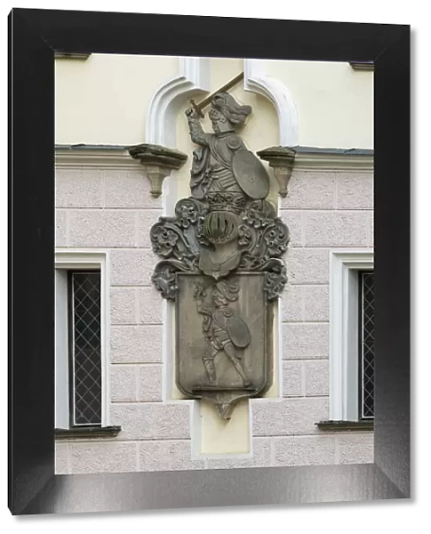 Sculpture on the wall of Blatna Castle, Blatna, Strakonice District, South Bohemian Region, Czech Republic