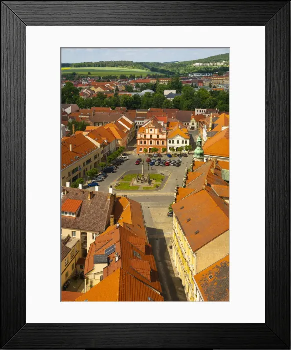 Framed Print : Aerial view of houses around Alsovo namesti, Pisek, South Bohemian Region, Czech Republic