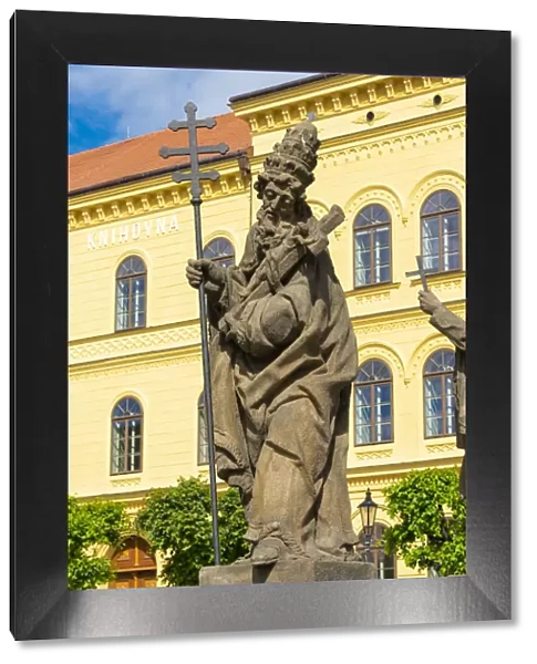 Detail of sculpture of Marian column on Alsovo namesti, Pisek, South Bohemian Region, Czech Republic
