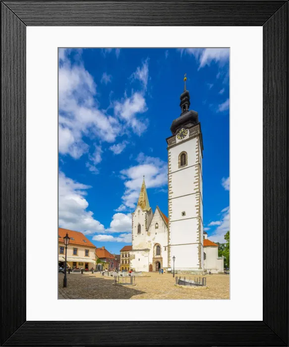 Framed Print : Facade of Church of the Nativity of the Blessed Virgin Mary on sunny day, Pisek, South Bohemian Region, Czech Republic Framed Print : Facade of Church of the Nativity of the Blessed Virgin Mary on sunny day, Pisek, South Bohemian Region, Czech Republic