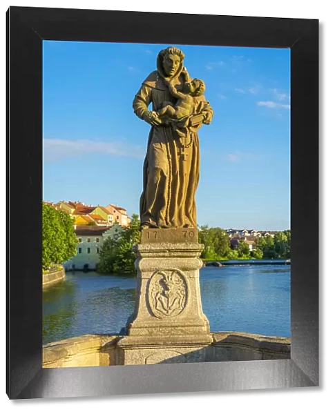 Saint Anthony of Padua sculpture on Pisek Stone Bridge which is the oldest stone bridge in the Czech Republic, Pisek, South Bohemian Region, Czech Republic