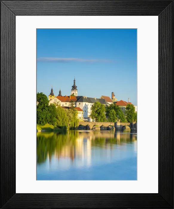 Framed Print : Pisek Stone bridge over Otava River with Pisek Castle in background, Pisek, South Bohemian Region, Czech Republic Framed Print : Pisek Stone bridge over Otava River with Pisek Castle in background, Pisek, South Bohemian Region, Czech Republic
