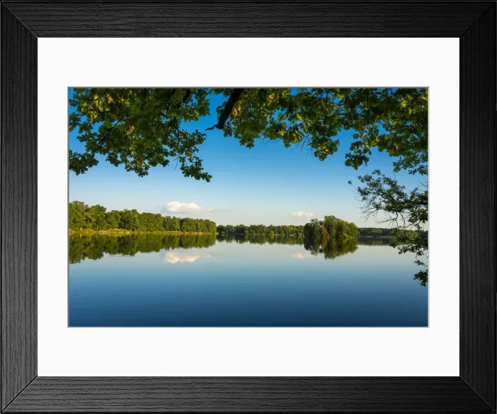 Framed Print : Reflection on Opatovicky rybnik against sky, Trebon, South Bohemian Region, Czech Republic Framed Print : Reflection on Opatovicky rybnik against sky, Trebon, South Bohemian Region, Czech Republic